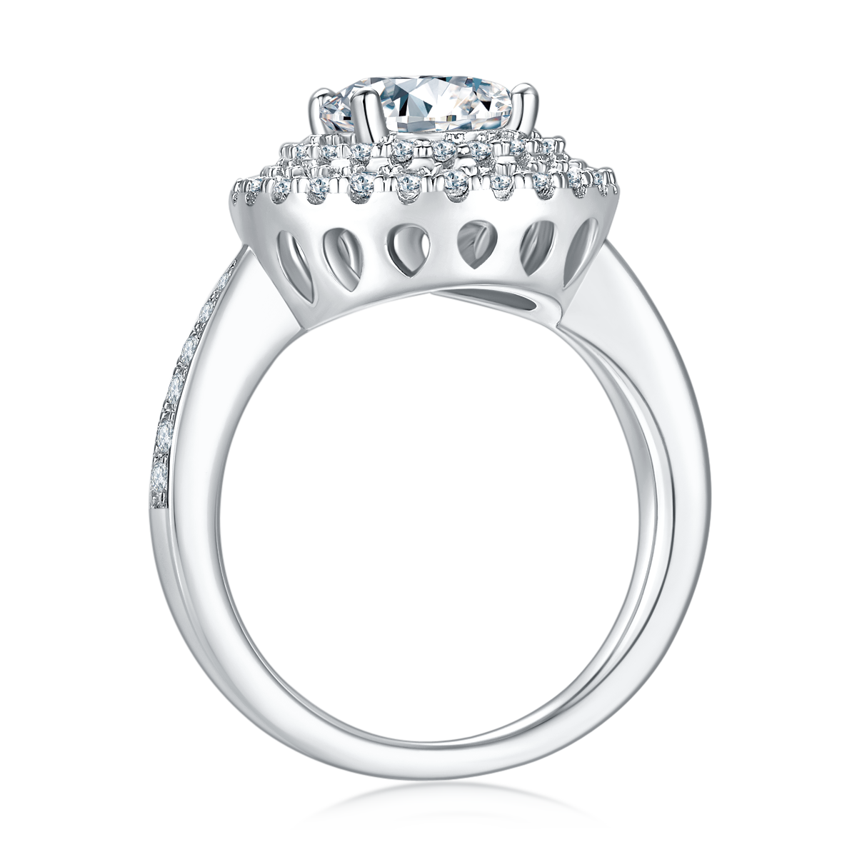 Exquisite round S925 silver plated white gold moissanite diamond women's ring 2.0 carats D-grade